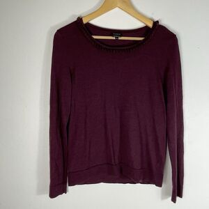 Talbots Merino Wool Lightweight Burgundy Sweater Ruffle Collar Closet Staple Med